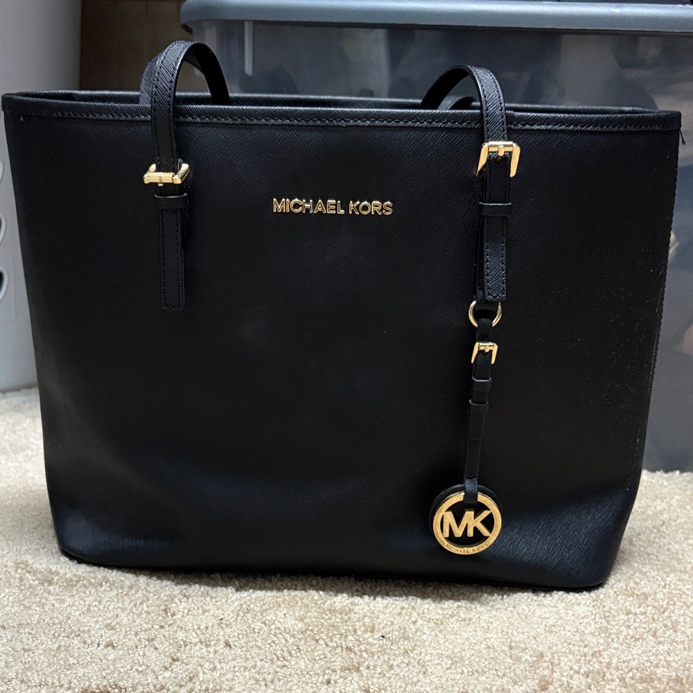 Michael Kors Black Tote with Gold Accents